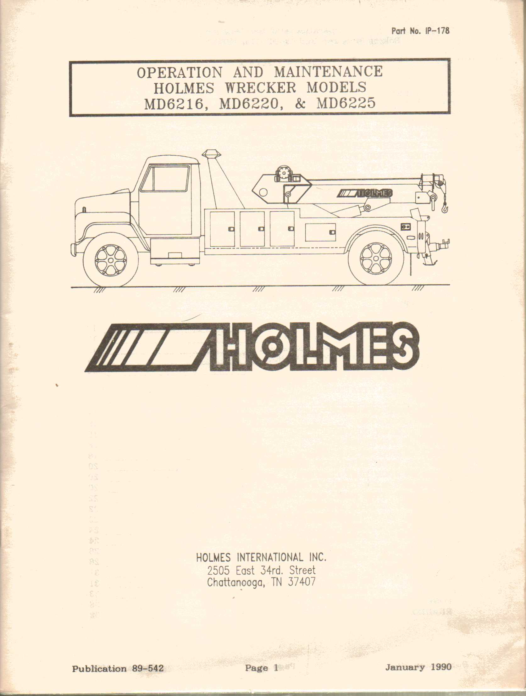 1990 Ernest Holmes MD6216, MD6220, MD6225 Operational Manual